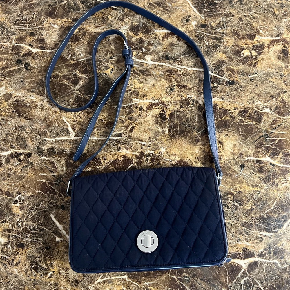 Vera Bradley Quilted Navy Crossbody Bag with Silver Turn-Lock - Picture 2 of 9